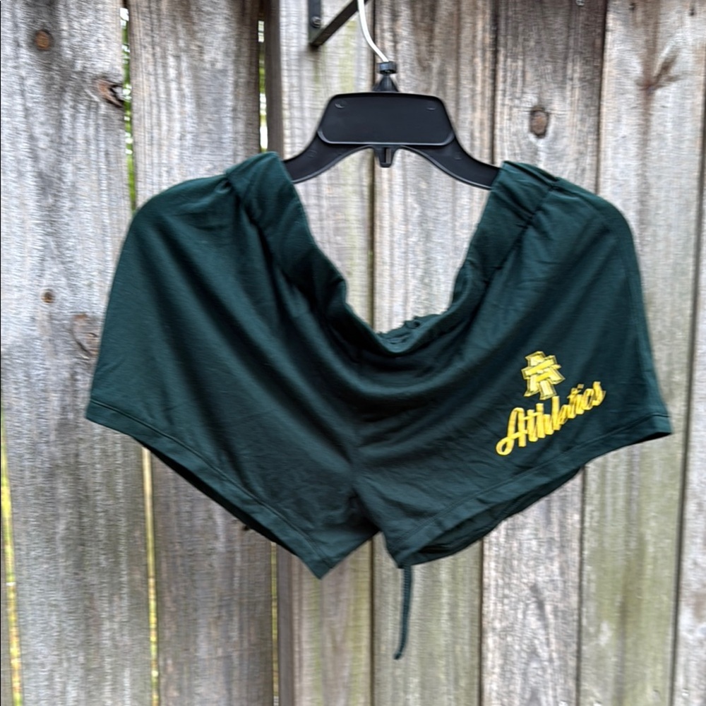Green and Yellow Athletic Crop Tie Front Shorts